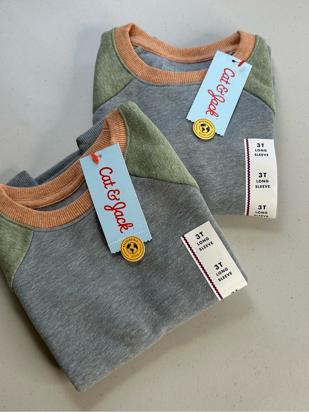 CAT & JACK KIDS 3T SWEATSHIRT Gray Green Orange   NWT 2 Pack